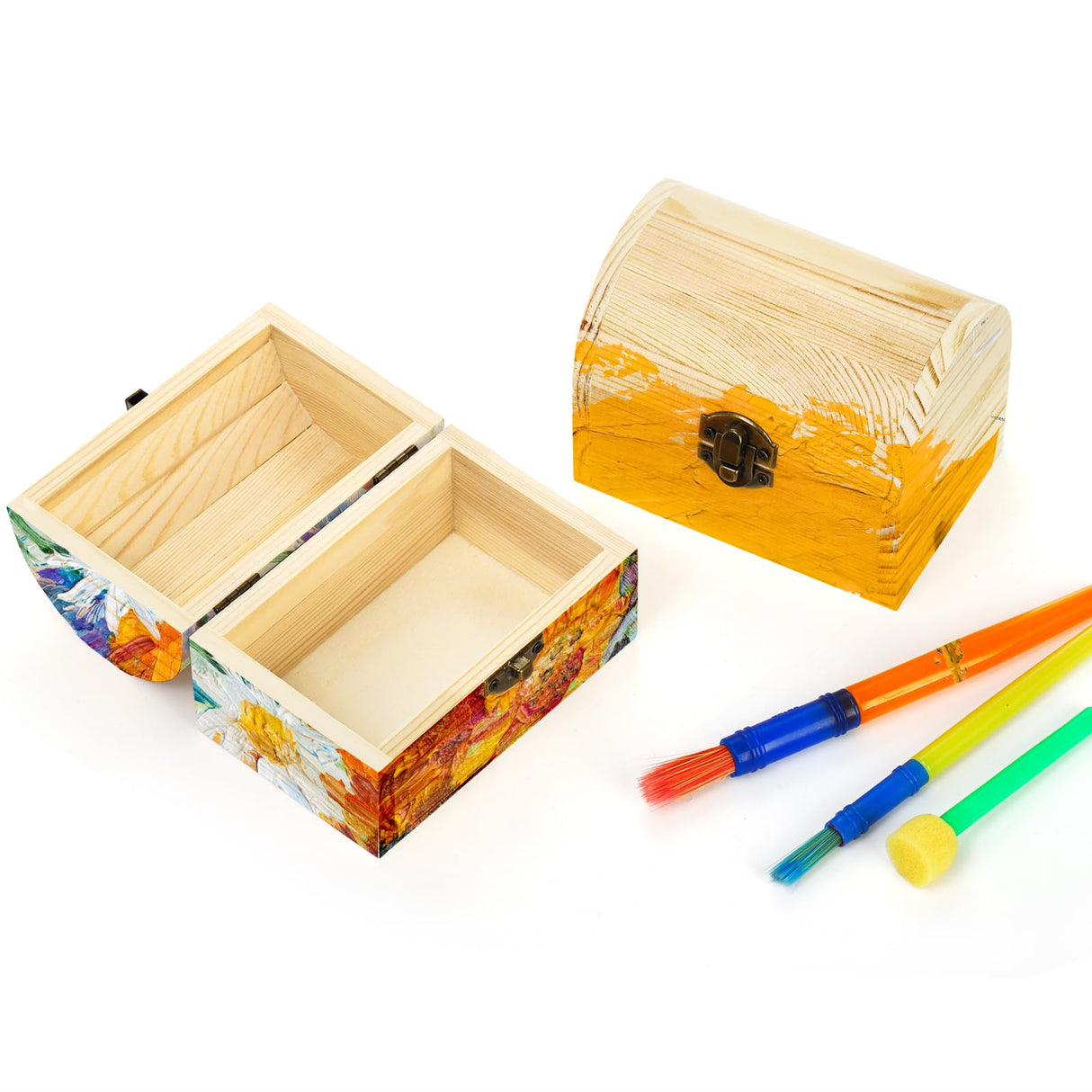 Tosnail 6 Pack Unfinished Wooden Treasure Chest, 4.7 x 3 x 3.5 Inches Small Treasure Chest Boxes, Wood Container with Hinged Lid, Mini Lock Box for Crafts, Gift, Trinket, Jewelry Tosnail