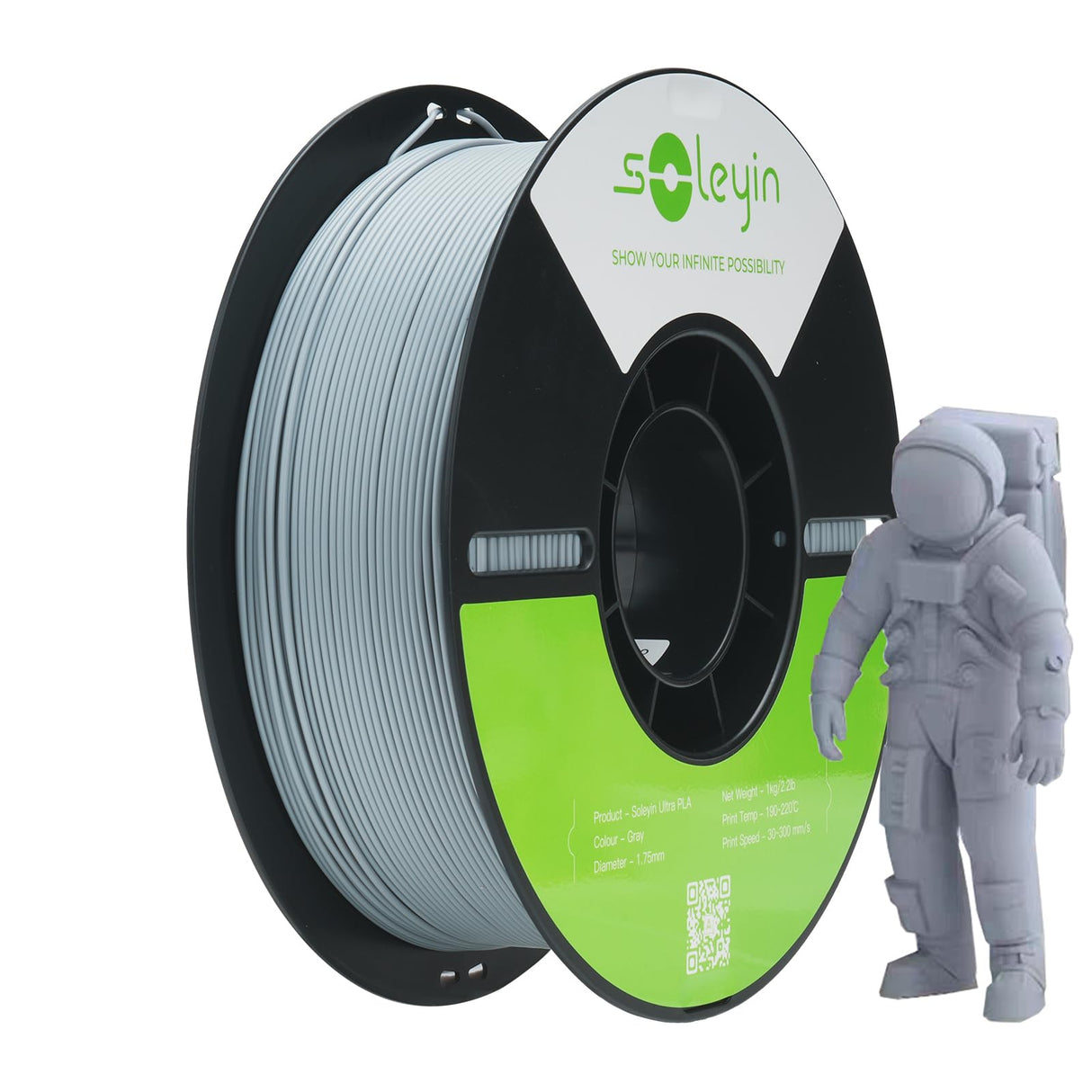 Soleyin Ultra PLA Filament 1.75mm PLA 3D Printer Filament High Speed 30-600mm/s Dimensional Accuracy +/- 0.02mm, 1kg Spool (2.2lbs)-Grey Skouphy