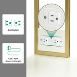 YITAHOME Kitchen Microwave Stand Bakers Rack Coffee Bar with Power Outlet, 39 Inch Large Freestanding Tall Dining Room Storage Shelves for Wine Liquor with Cup Holder, White Gold YITAHOME