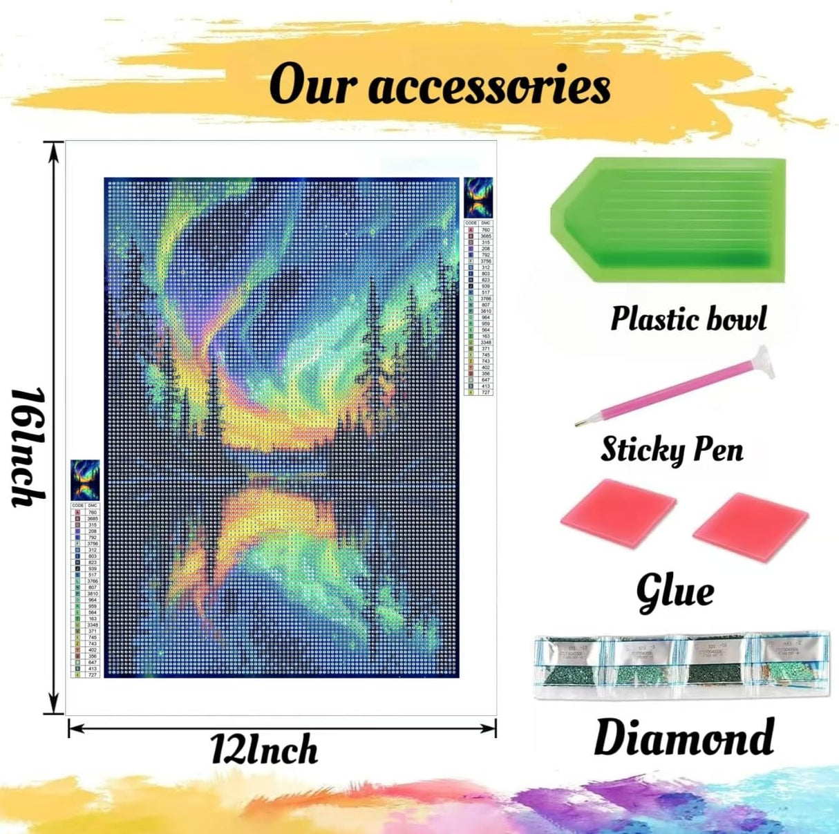 MBYAUYN Diamond Art Kits for Adults Aurora Lake, Diamond Painting Kit DIY, Full Drill Diamond Painting Kit, Dimond Art Paintings 5D for Home Wall Decor 12 X 16 Inch MBYAUYN