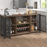Launica Wine Bar Cabinet, Industrial Coffee Bar Cabinet Farmhouse for Liquor and Glasses, Sideboard Buffet Cabinet with Storage Rack for Home Kitchen Dining Room, Rustic Oak, 55 In Launica
