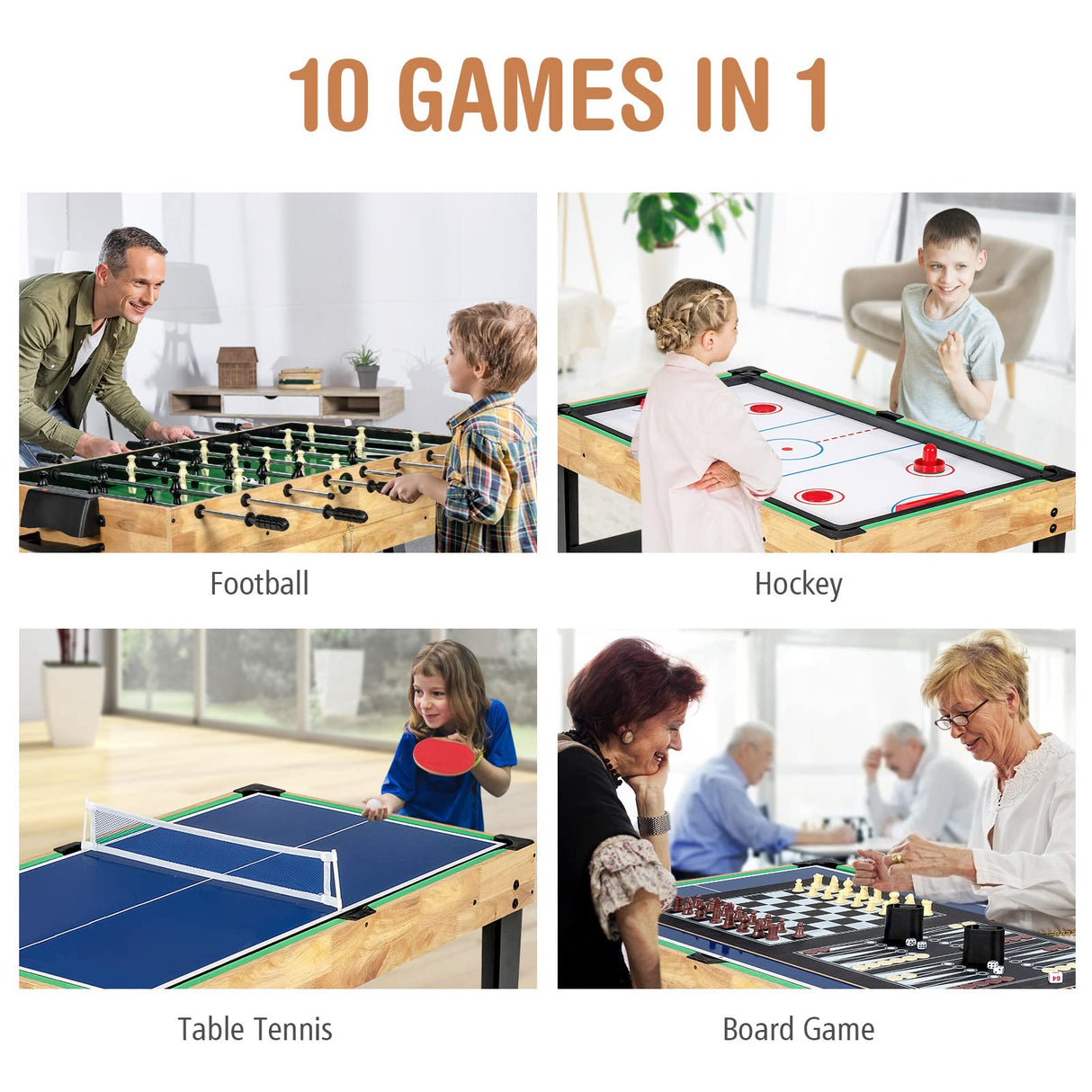 Goplus 10-in-1 Combination Multi Game Table Set, Adult Size Combo Game Table W/Foosball, Table Tennis, Pool, Air Hockey Table, Bowling, Chess, Checkers, Backgammon for Family Game Night Goplus