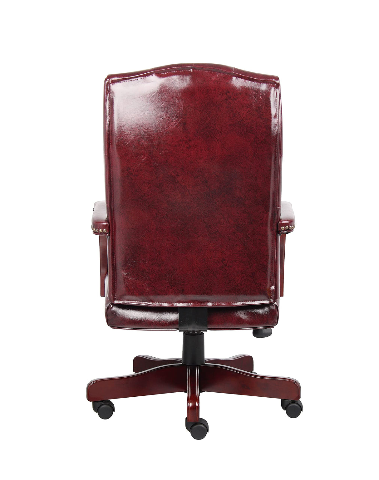 Boss Classic Executive Oxblood Vinyl Chair With Mahogany Finish Frame Boss Office Products