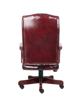 Boss Classic Executive Oxblood Vinyl Chair With Mahogany Finish Frame Boss Office Products