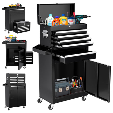 SPERTIKC Tool Chest, 5-Drawer Rolling Tool Chest with Wheels, Detachable Black Metal Tool Cabinet with Lock Top Tool Box, for Garage, Warehouse, Workshops, Repair Shop SPERTIKC