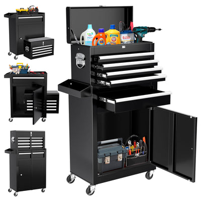 SPERTIKC Tool Chest, 5-Drawer Rolling Tool Chest with Wheels, Detachable Black Metal Tool Cabinet with Lock Top Tool Box, for Garage, Warehouse, Workshops, Repair Shop
