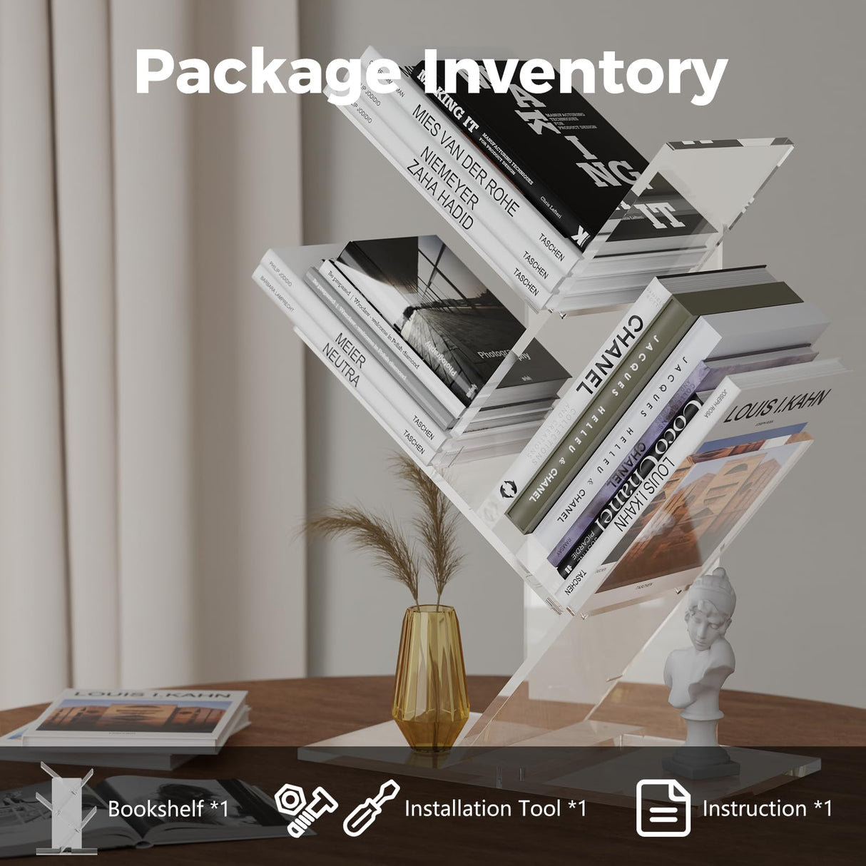YiXinHo Small Shelf, 3 Tier Acrylic Mini Bookshelf, Tree Bookshelf for Tiny Home, Mini Book Shelf for Book/Cd/Movie Storage Cabinet/Room Corner/Office YiXinHo