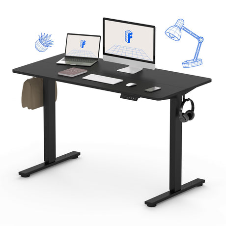 FLEXISPOT Electric Standing Desk 48 x 24 Inch Adjustable Height Desk Home Office Computer Workstation Sit Stand Desk, Black Top + Black Frame FLEXISPOT