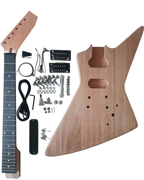 HENGYEE EX-Style DIY Electric Guitar Kit Mahogany Body and Neck - Rosewood Fingerboard Explorer Style Electric Guitar Builder Kit sdhengyee