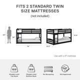 DHP Phoenix Twin Bunk Bed with Ladder, Black, Space-Saving Design, Solid Wood Construction DHP