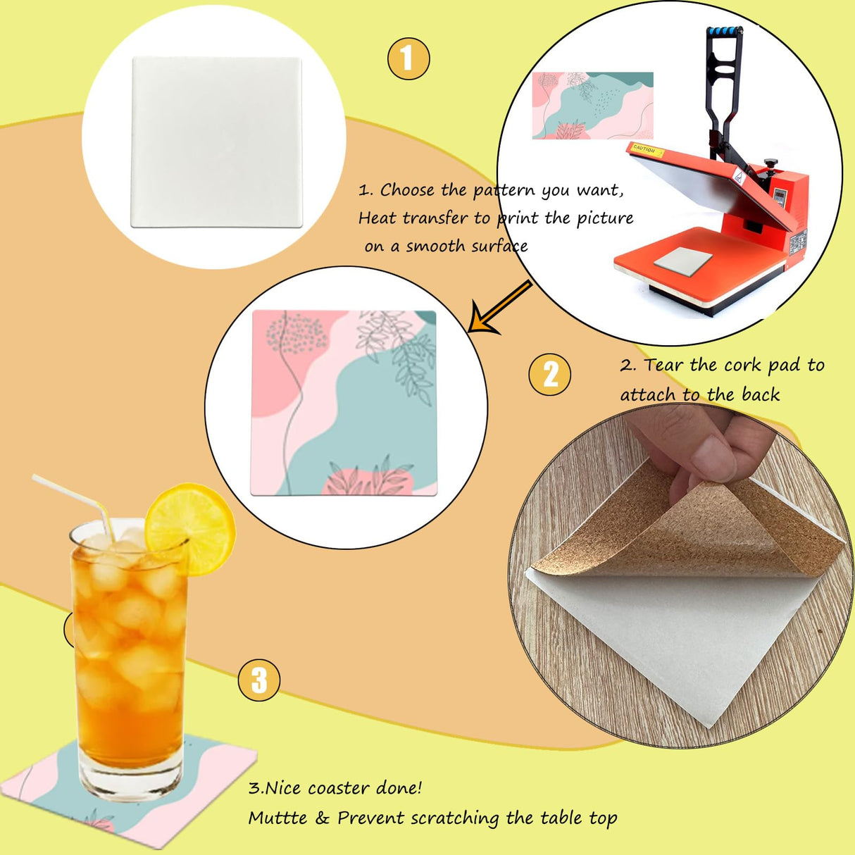 Sublimation Ceramic Coasters Blanks Square Coaster for Drinks, Absorbent Ceramic Stone Coaster Set with Cork Backing Pads, Heat Transfer Cup Coasters for Home Decor （2 PCS） Threenine