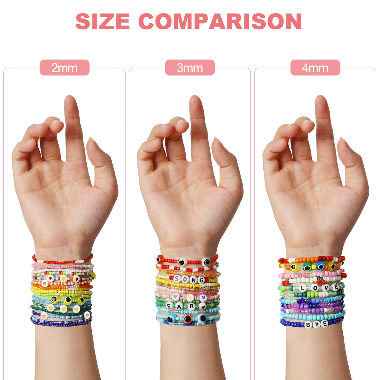 Redtwo 4mm Glass Seed Beads for Jewelry Bracelet Making Kit, Small Beads Friendship Bracelet Kit, Tiny Waist Beads with Letter Beads and Elastic String, DIY Art Craft Girls Gifts. Redtwo