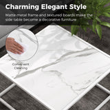 Giantex Square Coffee Table with Faux Marble Tabletop & Steel Frame, Center Cocktail Table, Accent Living Room Furniture, Low Bedside Table, Easy Assembly (White) Giantex