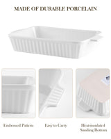 MALACASA Casserole Dishes for Oven, Porcelain Baking Dishes, Ceramic Bakeware Sets of 4, Rectangular Lasagna Pans Deep with Handles for Baking Cake Kitchen, White (9.4"/11.1"/12.2"/14.7"), Series MALACASA