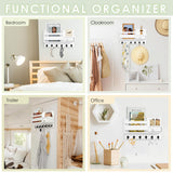 VIS'V Key Holder for Wall, Wooden Key Mail Holder with Drawer Wall Mount Key Organizer Mail Sorter with 6 Key Hooks Key Rack with Shelf for Entryway Doorway Hallway - White VIS'V