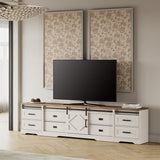 WAMPAT Farmhouse TV Stand with Charging Station and USB Ports for TVs up to 110" TVs,3 in 1 Wood Entertainment Center with 10 Drawers and Adjustable Shelves for Living Room,Antique White WAMPAT