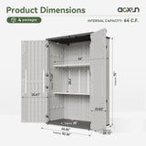Aoxun Outdoor Resin Storage Shed with 2 Shelves & Floor, 64 Cu.Ft Vertical Waterproof Storage Cabinet for Garage Storage, Pool Storage, Bike Shed, Garden Tools, Patio Furniture (White) Aoxun