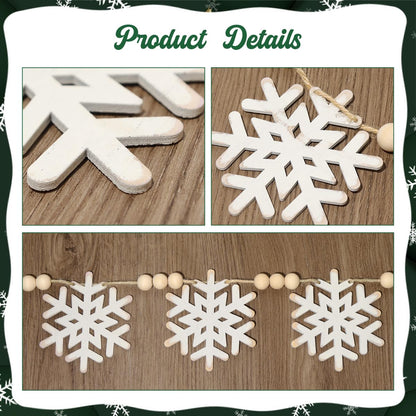 Garland Christmas Decorations Indoor Outdoor: 6.5ft Farmhouse Winter Snowflake Wood Beads Christmas Decor, Elegant Rustic Snowflake Xmas Ornaments Banner for Home Wall Mantel Fireplace Window Patio