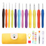 iKumar Crochet Hooks Set, 12 Sizes Crochet Needle Kit, 41 Piece Crochet Kit with Ergonomic Handles for Arthritic Hands, Knitting Needles with Yellow Storage Case iKumar