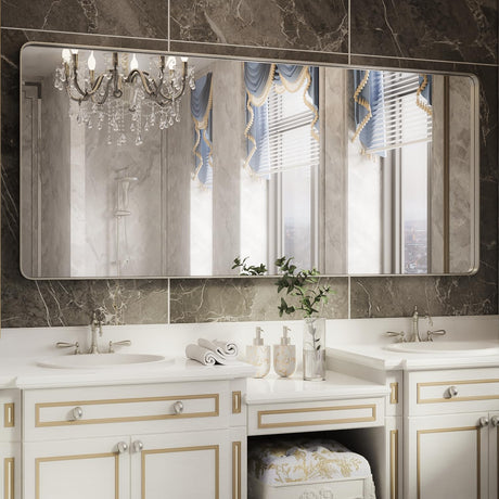 ISKM Large Bathroom Vanity Mirror, 72 x 32 Inch Mirror for Wall Brushed Silver Metal Frame Rectangular Wall Mounted Minimalist Farmhouse Home Decor Hangs Horizontal or Vertical ISKM