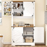 71" Kitchen Pantry Cabinet with Charging Station, Farmhouse Pantry Cabinet with Microwave Stand, Food Storage Cabinets with 6 Door Shelves & Adjustable Shelf, Kitchen Hutch for Dining Room, White Hiwelldas