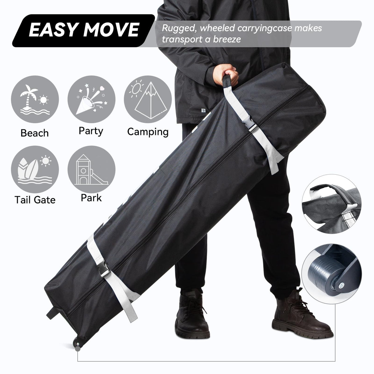 Nazhura 10' x 10' Pop Up Canopy Tent with Sand Weight Bag, Freestanding Sun Shelter for Picnic and Camping, One Person Setup and Height Adjustable (White) Nazhura