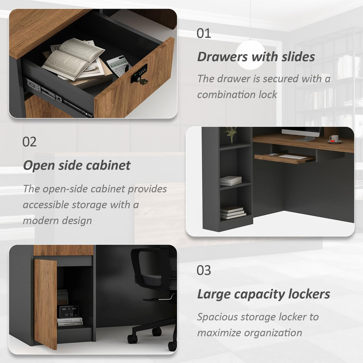 YTElantivo L-Shaped Reception Desk with Counter and Lockable Drawers and Storage,Modern Front Desk Reception Counter for Checkout, Lobby, Beauty Salon (Iron Grey_D, Left_78*24 * 41IN) YTElantivo