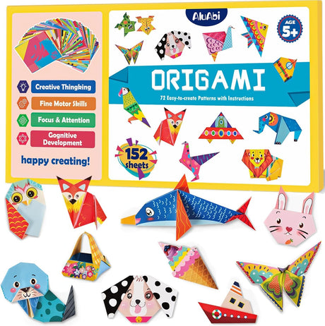 AluAbi Origami Kit for Kids, 144 Sheets Double Sided Origami Paper with Guiding Book, 72 Patterns Origami Set for Kids AluAbi