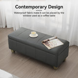 WUTUTUEE 41" Faux Leather Storage Ottoman, Stitch Tufted Rectangle Upholstered End of Bed Storage Bench, Entryway Large Couch Ottoman with Wooden Legs,Dark Grey WUTUTUEE