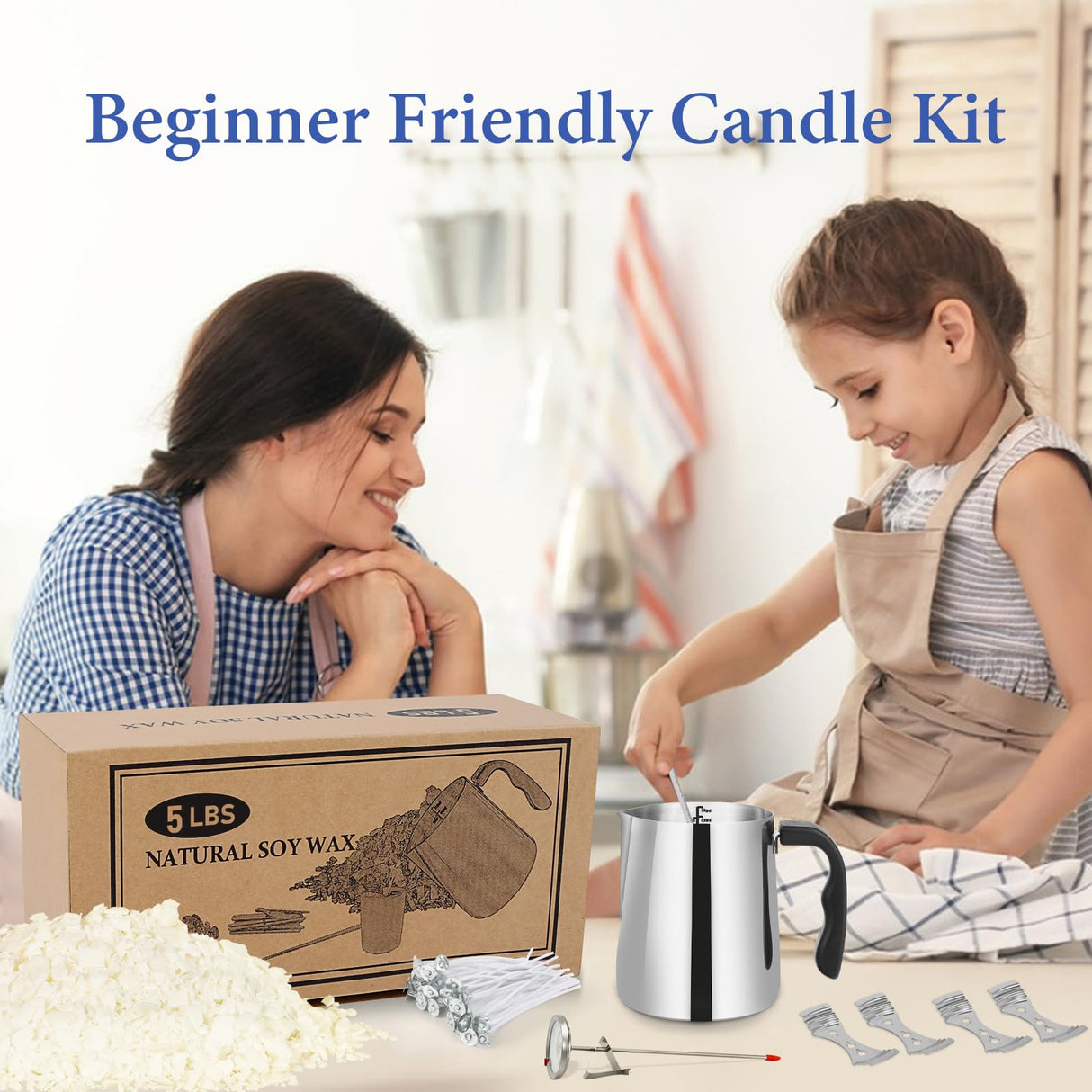 SAEUYVB Candle Making Kit Supplies, Natural Candle Wax for Candle Making - Soy Wax DIY Candle Making for Adults, Including 5lbs Soy Wax Flakes, Pouring Pot, Start Candle Kit for Adults, Beginners SAEUYVB