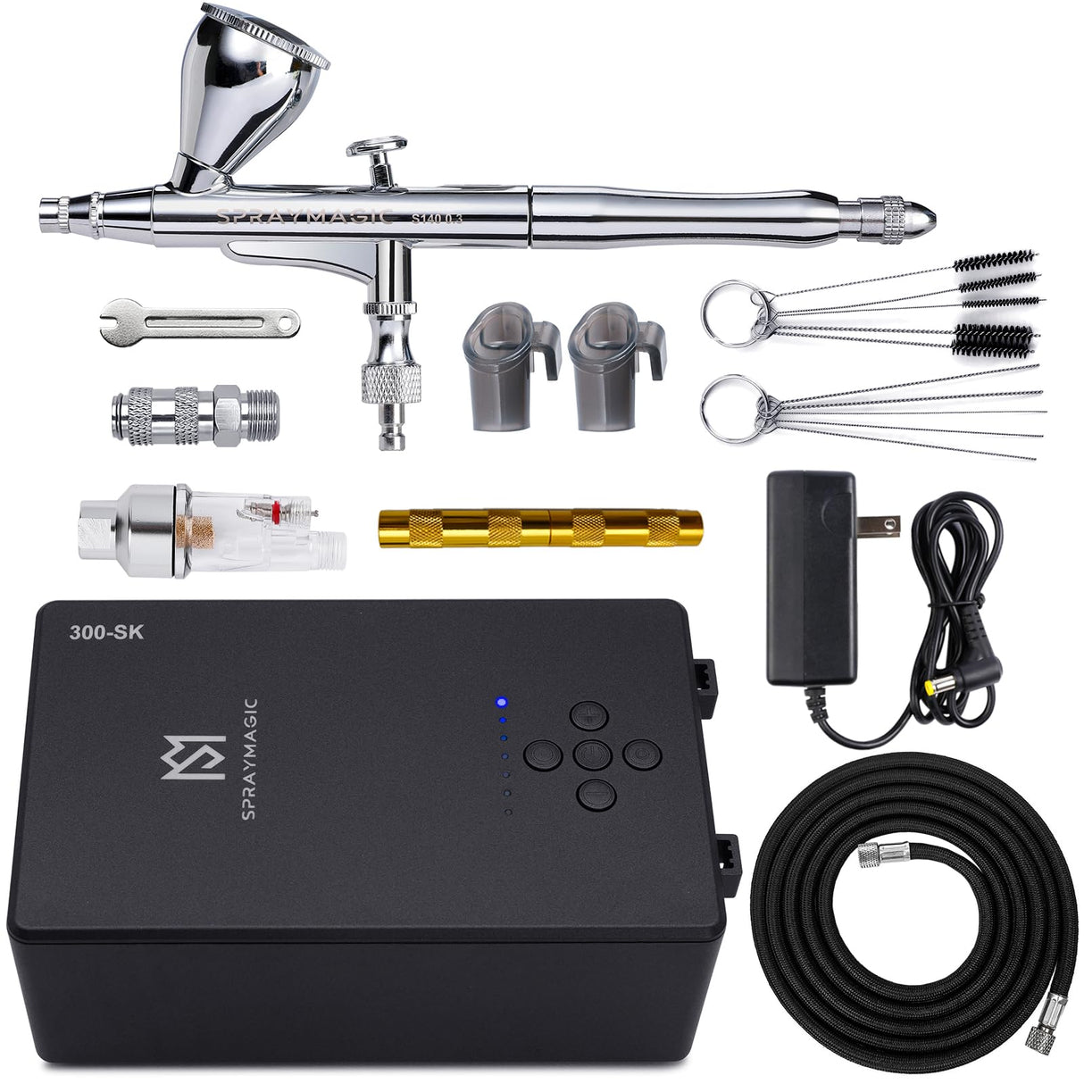 SprayMagic Airbrush Kit with Air Compressor, 55PSI High Pressure Dual-Action Air Brush Gun, Airbrush Spray Gun Set for Models Painting, Makeup, Cakes, Tattoo, Nails Art SprayMagic