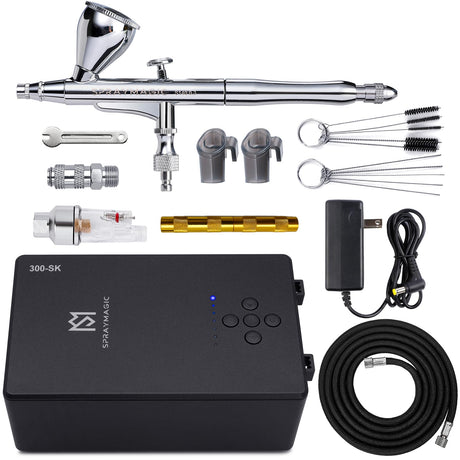 SprayMagic Airbrush Kit with Air Compressor, 55PSI High Pressure Dual-Action Air Brush Gun, Airbrush Spray Gun Set for Models Painting, Makeup, Cakes, Tattoo, Nails Art SprayMagic