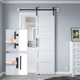 COSHOMER 32in x 84in Sliding Barn Door with 6ft Barn Door Hardware Kit & Handle, Pre-Drilled Holes Easy Assembly -Solid Barn Door Slab Covered with Water-Proof PVC Surface, White, 5 Panel COSHOMER