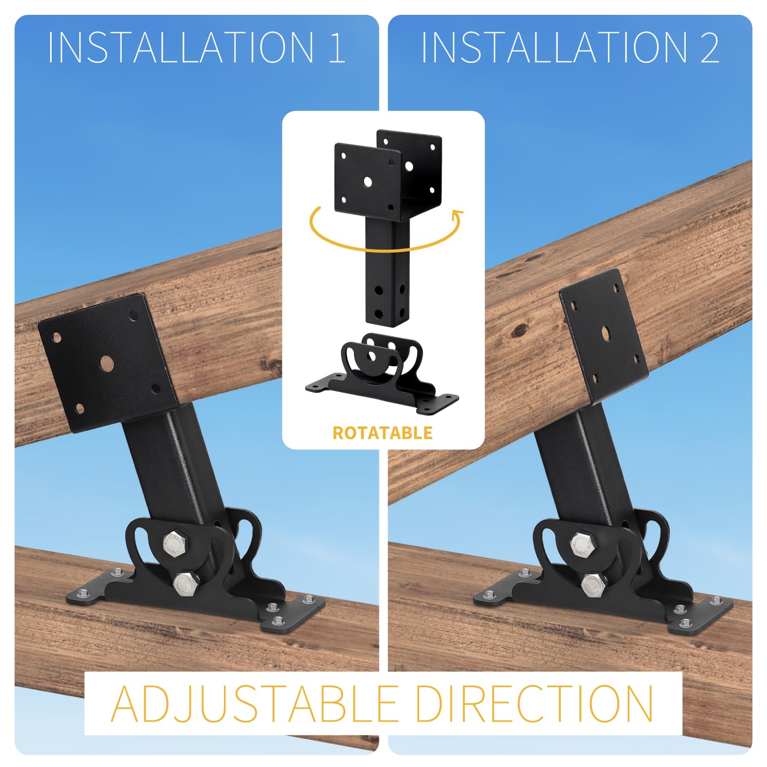 Heavy Duty Roof Riser Brackets Kit, Adjustable Roof Riser Beam Mount Brackets for Roof Pergola Gazebo (Black - Set 2) - WoodArtSupply