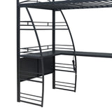Bellemave Twin Size Loft Bed, Loft Bed with Desk and Bookcase with Metal Frame, Loft Bed with Desk and Storage, Black Bellemave