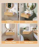 SUMGAR Floating Nightstand White with Drawers Modern Bedside Table Organiser Fully Assembled Shelf Small Spaces Wall Mounted Storage Wood Furniture for Bedroom Home Decor SUMGAR