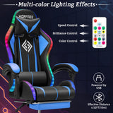 Gaming Chair Massage with LED Lights and Ergonomic Computer Gaming Chair with Footrest High Back Video Game Chairs with Adjustable Lumbar Support Blue and Black VANSPACE