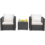 Tangkula 3 Pieces Patio Furniture Set, PE Rattan Wicker Sofa Set w/Washable Cushion and Tempered Glass Tabletop, Outdoor Conversation Furniture for Garden Poolside Tangkula
