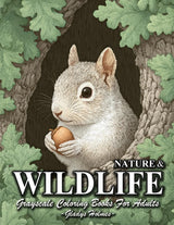 Nature And Wildlife: Adult Grayscale Wildlife Coloring Books With Realistic Animal, Woodland Life And Calming Nature Scenes Majosta