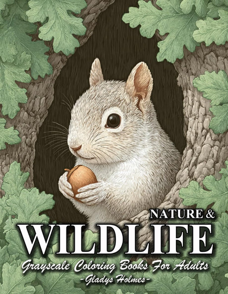 Nature And Wildlife: Adult Grayscale Wildlife Coloring Books With Realistic Animal, Woodland Life And Calming Nature Scenes Majosta