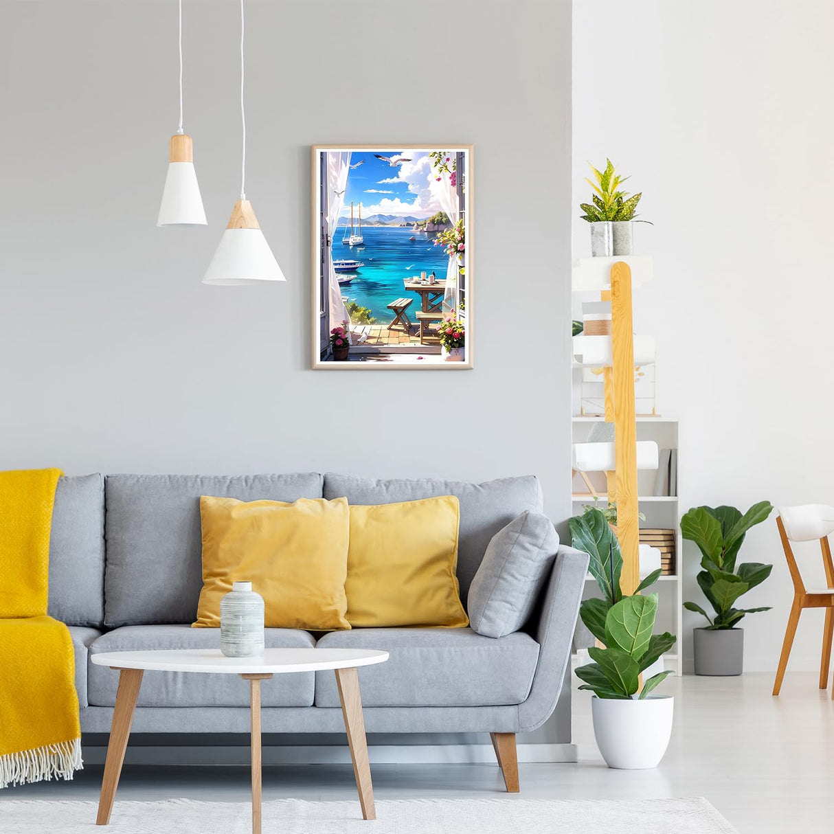 GDYEEH DIY 5D Sea View Room Diamond Art Painting Kits, Flowers Full Round Drill Sparkling Diamond Painting Picture, Boat Diamond Painting Art Craft Kits for Adults Beginners, Home Wall Decor 12x16inch GDYEEH