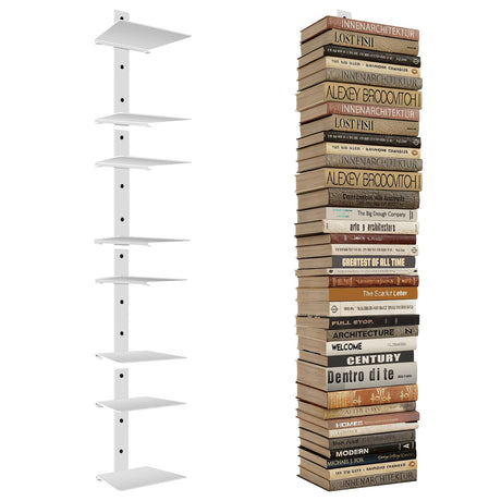 Professional Invisible Floating Book Shelves for Wall, 8 Tier Vertical Spine Book Tower Hanging Bookshelves, Wall Mounted & Space Saving, Heavy Duty Metal Book Organizer for Home Office, 4 Pack White Ninwod