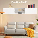 TIMSATIO Floating TV Stand Wall Mounted,70" Floating Entertainment Center for 60" 70" 80",Floating Shelf for Under tv, 3 Cabinet TV Console,Media Console for Living Room (Pure White) TIMSATIO