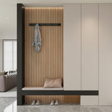 Yutianli PVC Slat Wall Panel Peel and Stick 118"x 15.7" Faux Wood Slat Panel Artificial Oak Wood Grain Self-Adhesive Soundproof 3D Wall Panel for Walls and Ceilings Yutianli