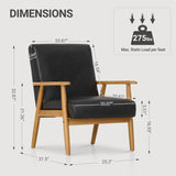 COLAMY PU Leather Accent Chair for Living Room, Mid Century Modern Relaxing Armchair with Solid Wood Frame & Soft Cushion, Reading Leisure Chair with High Back（Black COLAMY