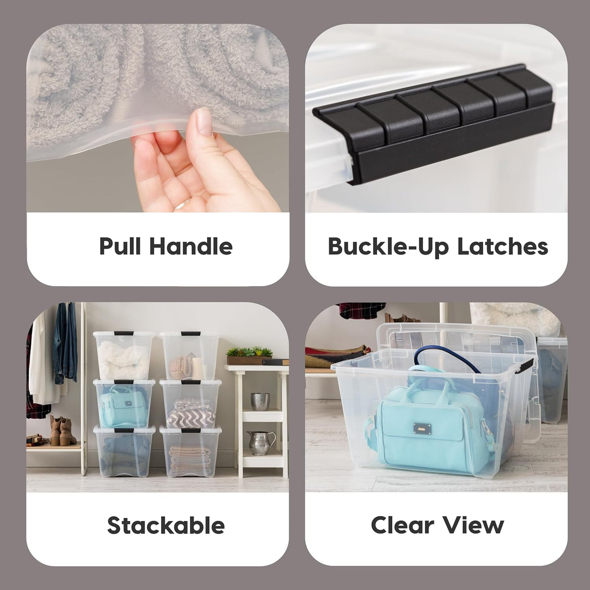 IRIS USA 54 Qt Stackable Plastic Storage Bins with Lids, 6 Pack - BPA-Free, Made in USA - See-Through Organizing Solution, Latches, Durable Nestable Containers, Secure Pull Handle - Clear Iris Ohyama