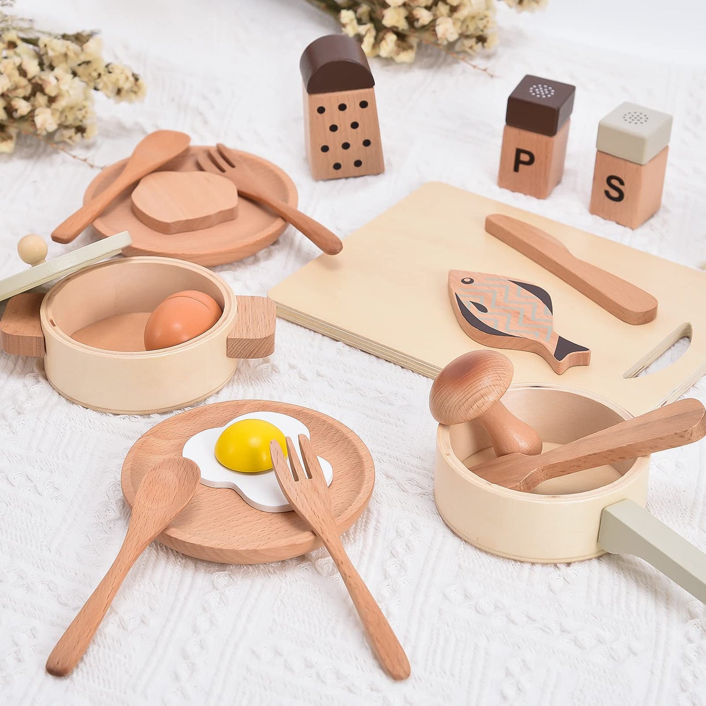 Atoylink Play Kitchen Accessories Wooden Toys Pots and Pans for Kids 23Pcs Montessori Kitchen Pretend Play Food Cooking Set for Toddler Boys Girls Age 2 3 4 5 Birthday Gifts - WoodArtSupply