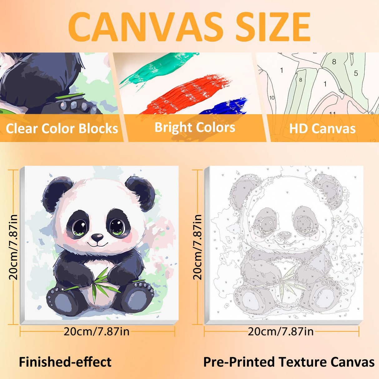 Mandun Paint by Numbers Kit for Kids with Frame, Panda Paint by Numbers for Kids Ages 4-8-12, DIY Panda Acrylic Oil Painting for Home Wall Art Decor Gift 7.8x7.8 inch (with Frame Easel) Mandun