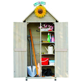 FTCBNet Outdoor Storage Cabinet with Sloping Waterproof Galvanized Sheet Roof 70" Wooden Garden Shed Lockable Tool Cabinet with 4 Removeable Shelves for Patio Backyard Lawn Yard (Gray) FTCBNet