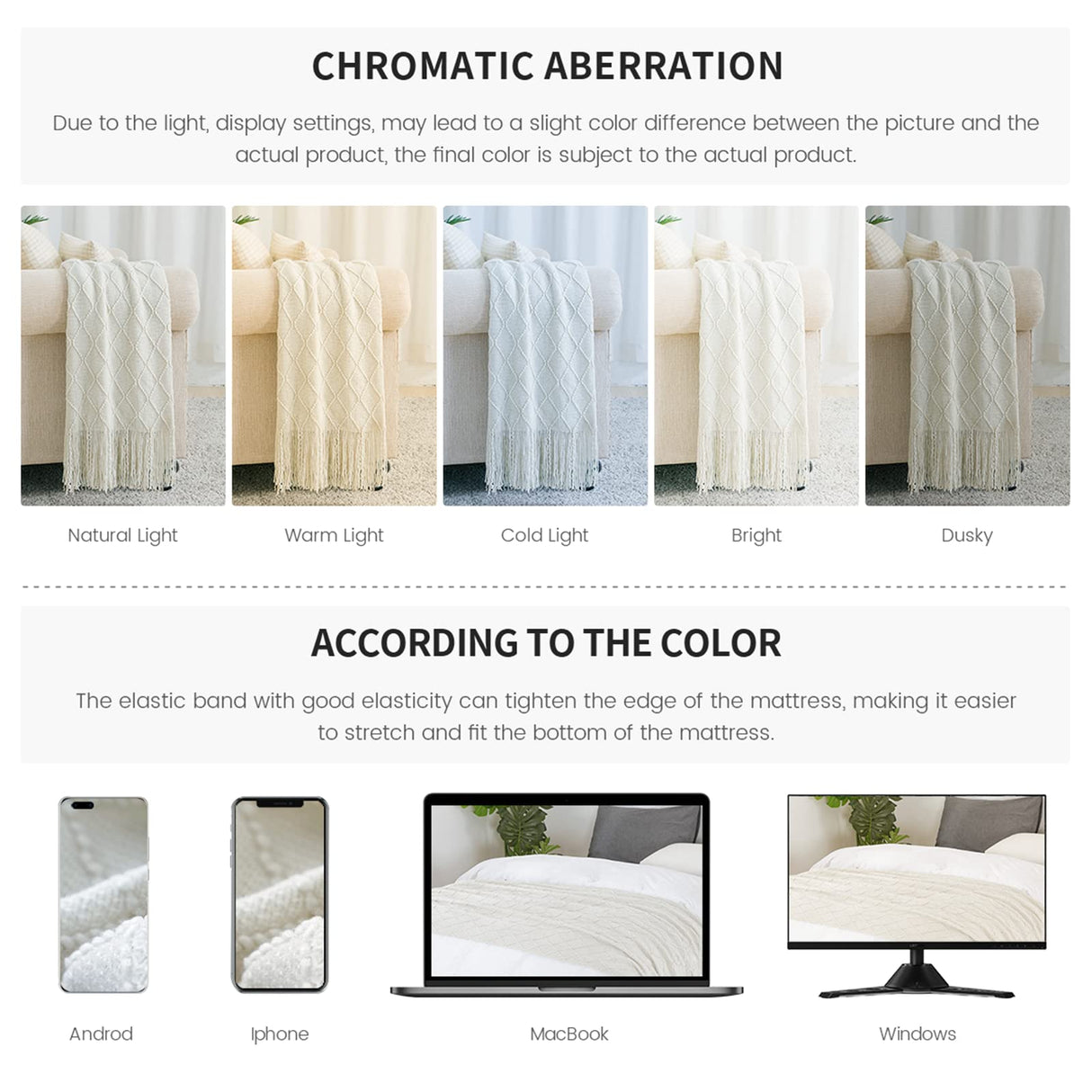 BOURINA Beige Throw Blanket 50x60 Inches Throw Textured Solid Soft Sofa Couch Decorative Knit Blanket BOURINA